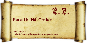 Mensik Nándor névjegykártya